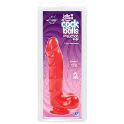 Jelly Jewels Cock and Balls With Suction Cup Red