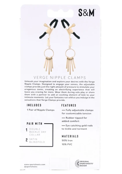 Sex & Mischief Verge Nipple Clamps By Sportsheets - Gold & Black