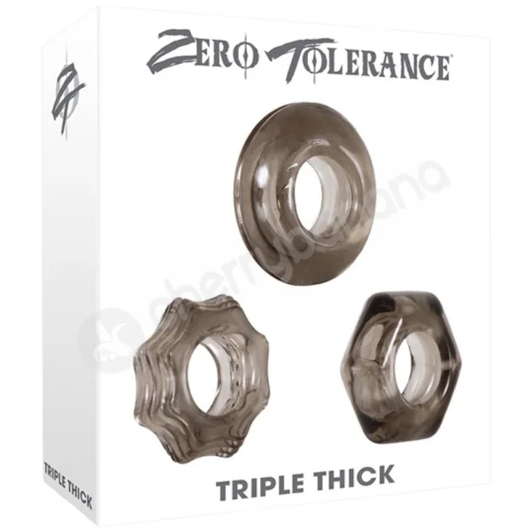 Zero Tolerance Triple Thick Grey Stretchy Cockrings 3pk