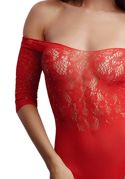Le Désir Red Crotchless Rhinestone Teddy