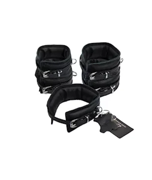 Bound X Padded Cuffs And Collar Set With Thin Strap - Black — image 8 of 14