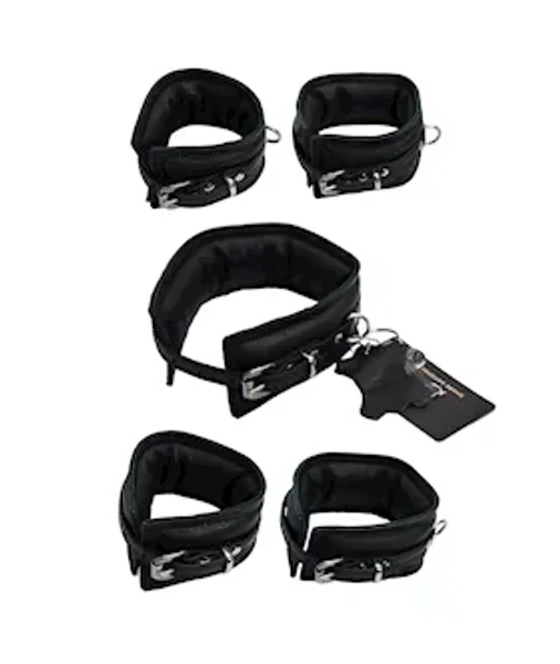 Bound X Padded Cuffs And Collar Set With Thin Strap - Black — image 9 of 14
