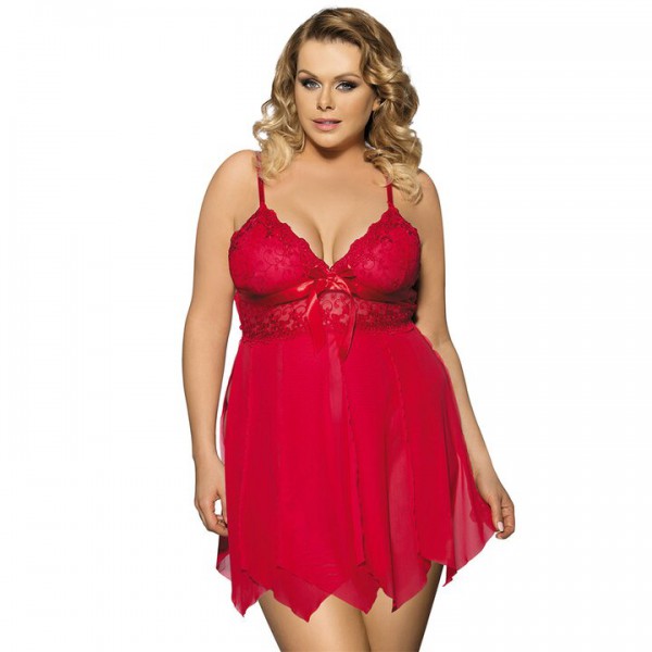 Bondara Belle Plus Size Red Side Split Babydoll And G-String