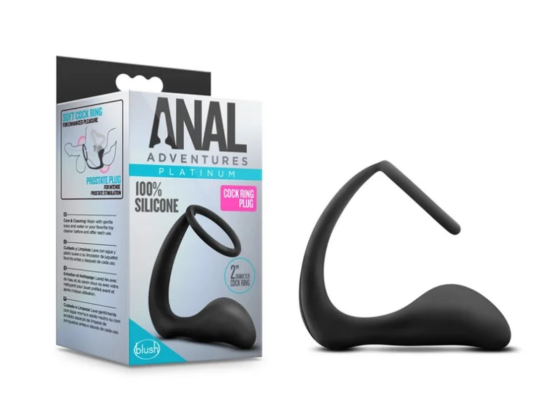 Platinum Cock Ring Plug in Black by Anal Adventures