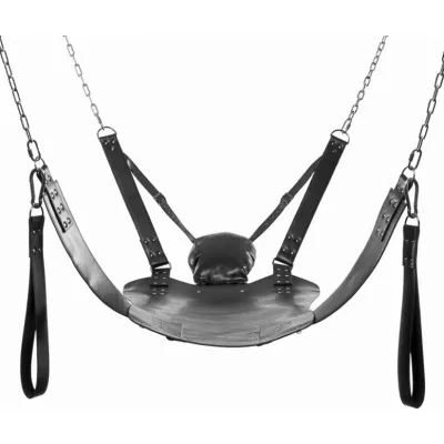Master Series Leather Bondage Swing with Stirrups and Pillow