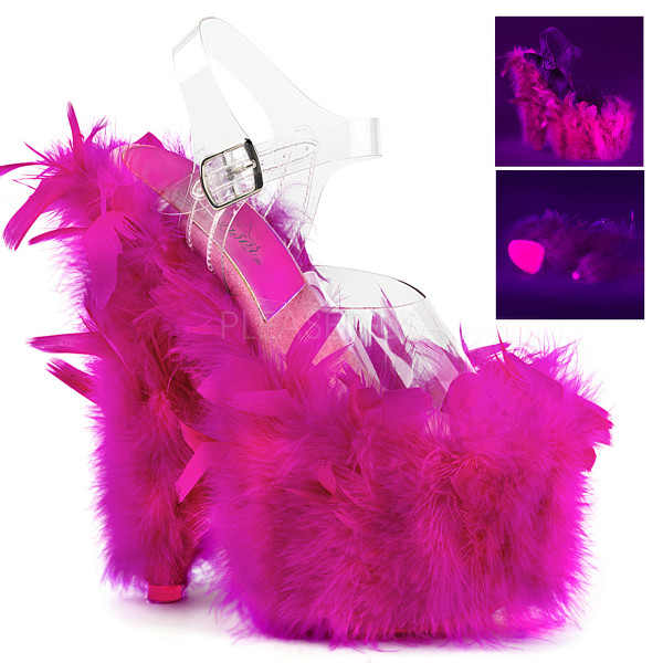7 inches Heel, 2 3/4 inches PF Marabou Feather Ankle Strap Sandal