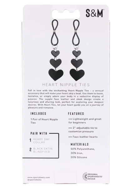 Sex & Mischief Heart Nipple Ties By Sportsheets - Black & Silver