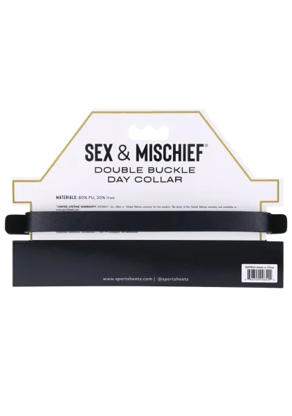 Sex & Mischief Double Buckle Day Collar By Sportsheets - Black & Gold