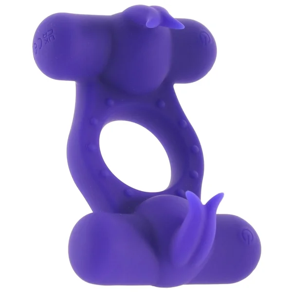 Silicone Rechargeable Triple Orgasm Enhancer Vibrating Cock Ring By CalExotics - Purple