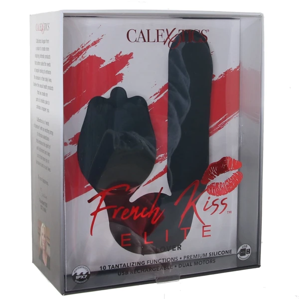 French Kiss Elite Lover Rotating Bullet Vibe & Flickering Tongue Clitoral Stimulator By CalExotics - Black