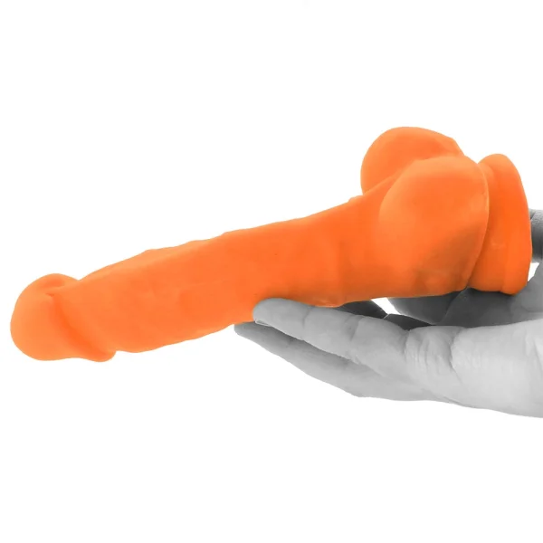 Neo Elite - 7.5 Inch Silicone Dual Density Cock  With Balls - Neon Orange