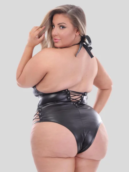 Lovehoney Plus Size Fierce Leather-Look Lace-Up Teddy