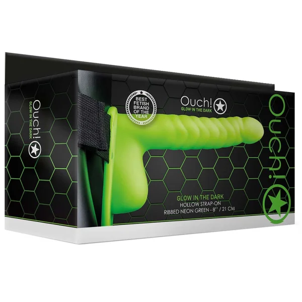 Ouch! Ribbed 8 Inch Hollow Ballsy Strap-On