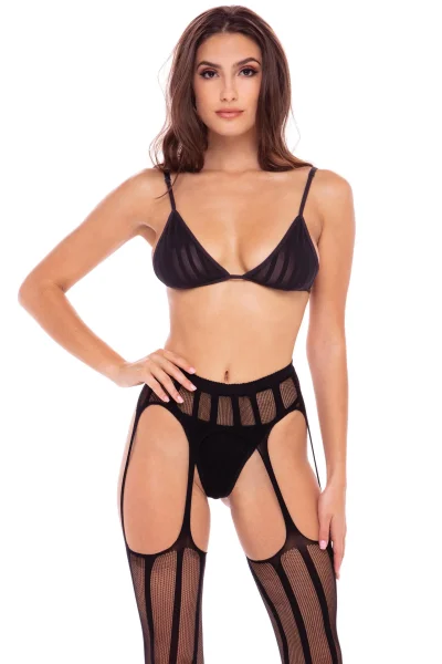Garter Belt - Straight Up 3pc Garter Set - M- L - Black