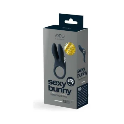 Vedo Sexy Bunny Rechargeable Vibrating C ring Black Pearl