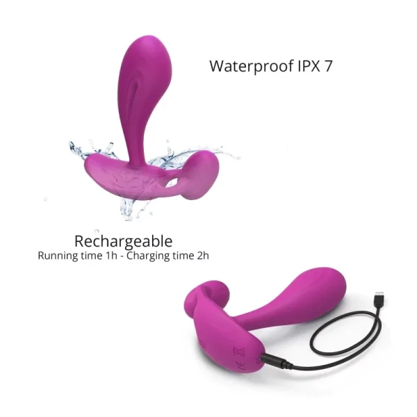 Love To Love Witty Rechargeable Silicone G-Spot / P-Spot Vibrator With Clitoral Stimulator - Sweet Orchid Magenta