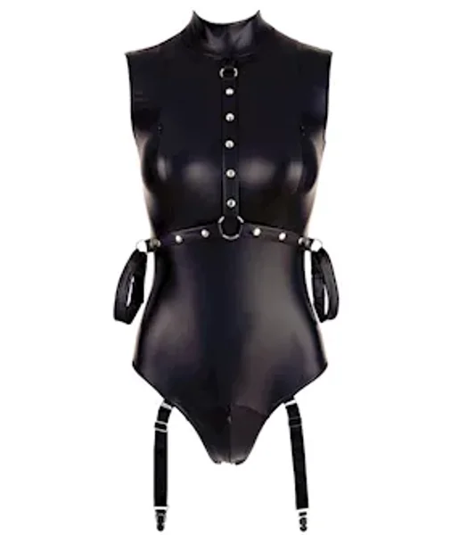 Matte Bodysuit With Suspenders - Black - Large — image 3 of 5