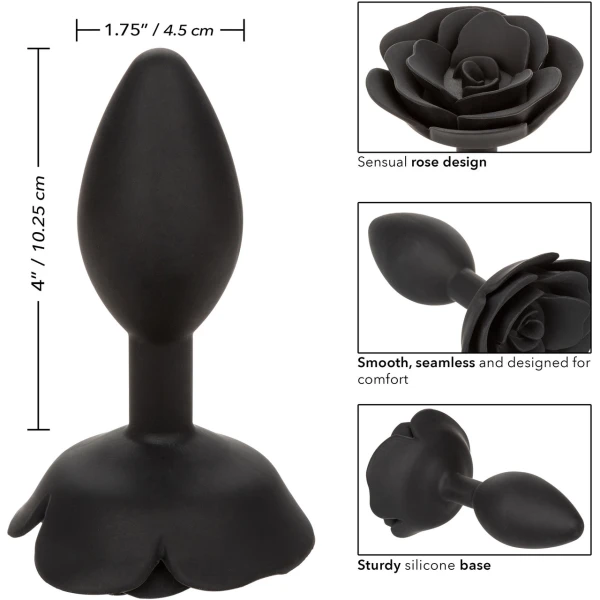 Forbidden Large Rose Silicone Butt Plug By CalExotics - Black