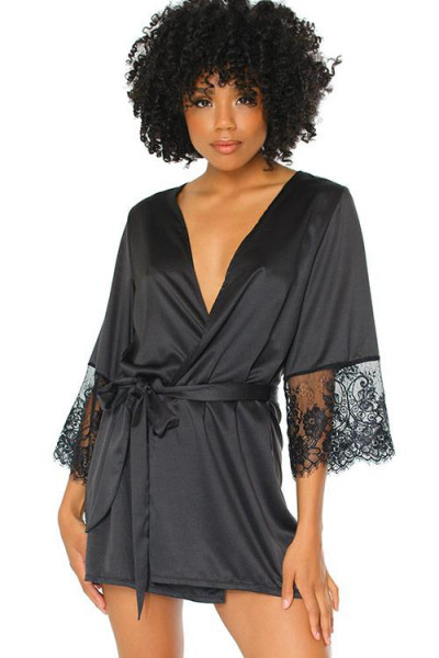 Coquette Nightshade Black Satin Robe