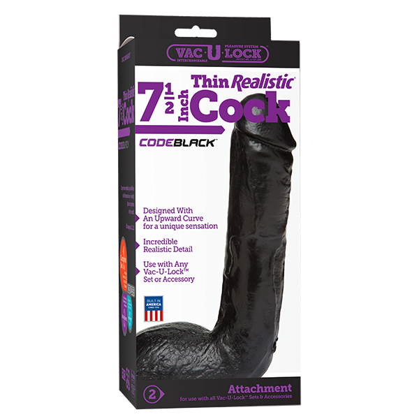 Vac-U-Lock CODE BLACK Thin Realistic 7.5" Cock