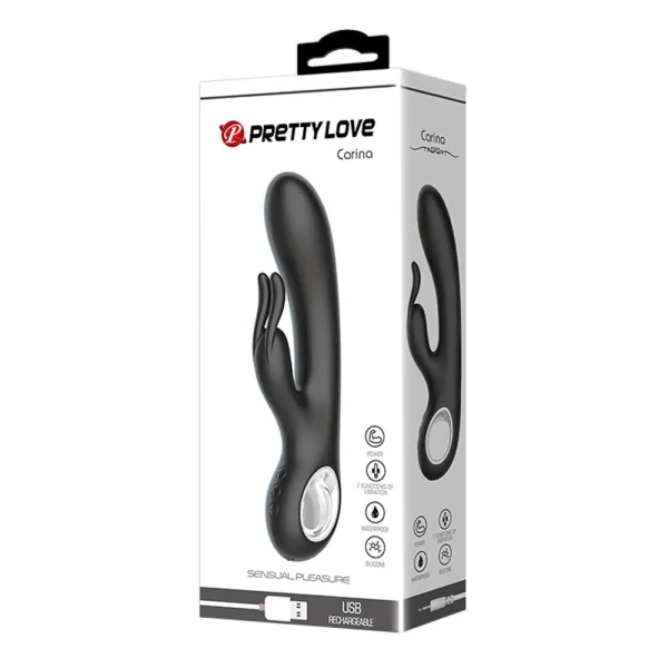 Pretty Love Carina 7 Function Rabbit Syle Vibrator - Black — image 4 of 5
