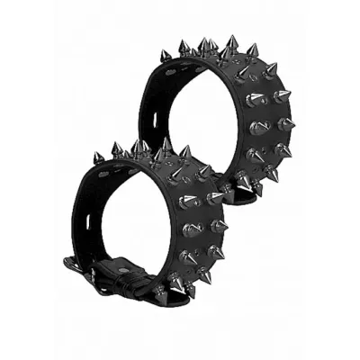 Ouch Skulls And Bones Ankle Cuffs With Spikes Black One Size