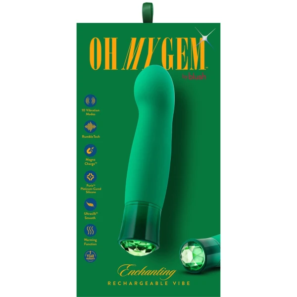 Oh My Gem Enchanting Rechargeable Waterproof Silicone Warming G-Spot Vibrator By Blush - Emerald