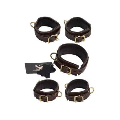 Bound X Calfskin Cuffs And Collar Set Brown