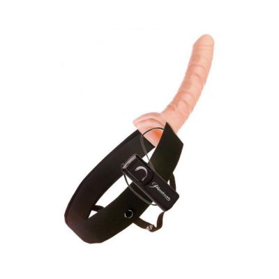 10in Vibrating Hollow Strap On Beige