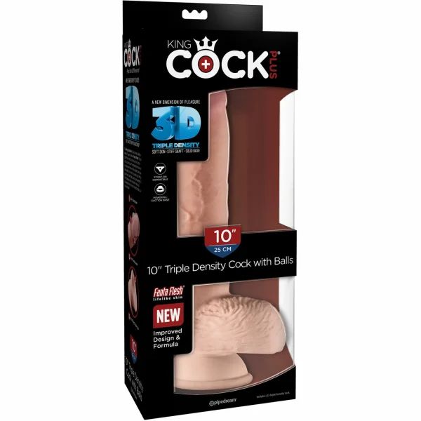 King Cock Plus 10" Triple Density Cock With Balls & Suction Cup Base - Vanilla