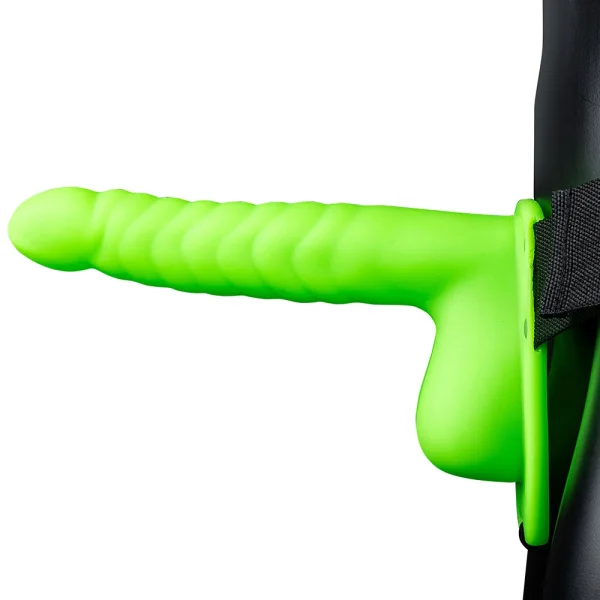Ouch! Ribbed 8 Inch Hollow Ballsy Strap-On