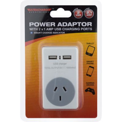 Power Adapter With 2 X 1amp USB Charging Ports