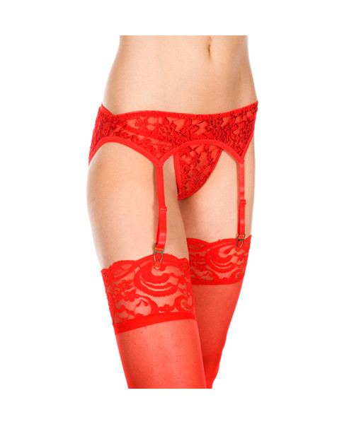 Lace garterbelt and g-string - red