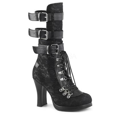 4 inches Heel 3 4 inches PF Lace Up Triple Buckled Straps Calf Boot