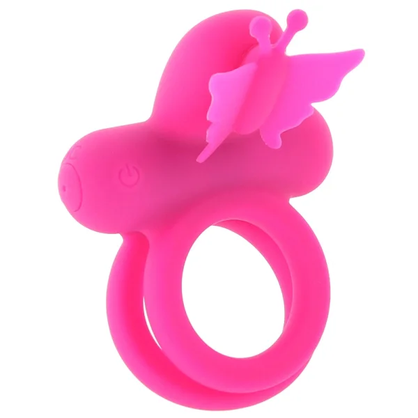 Silicone Rechargeable Dual Butterfly Couples Vibrating Cock Ring By CalExotics - Pink