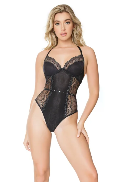 Black Rhinestone Sparkle Lace Teddy — image 9 of 12