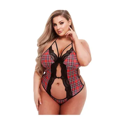 Schoolgirl Plaid Peekaboo Teddy Red Os xl