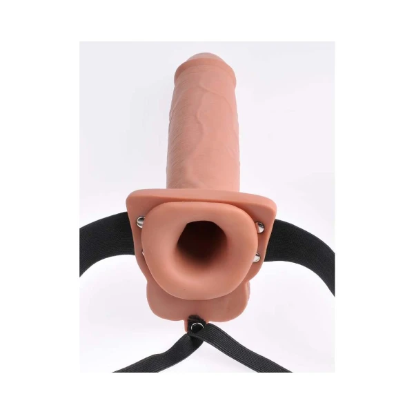 Fetish Fantasy 10in Hollow Rechargeable Strap-on With Remote, Tan