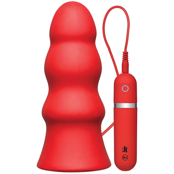 Kink Vibrating Silicone Butt Plug Rippled 7.5 inch - Red