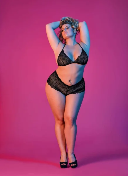 Sexy Time Triangle Bra and Cheeky Short Set - Black - 1x-3x