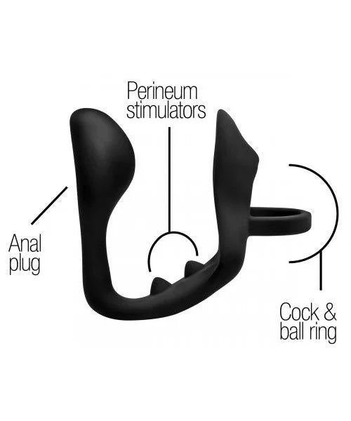 Excursion Silicone Triple Stim Anal Plug with Cock and Ball Ring — image 10 of 17