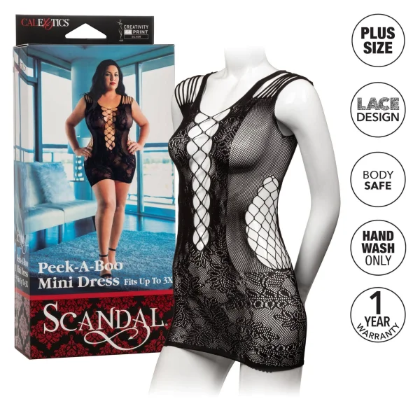 Scandal Plus Size Peek-a-Boo Mini Dress - Plus Size - Black