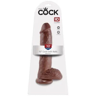 King Cock 10 Inch Cock With Balls Brown