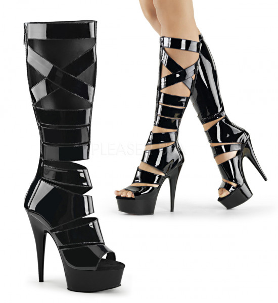 6 inch Heel, 1 3/4 inch PF Knee High Gladiator Boot, Back Zip
