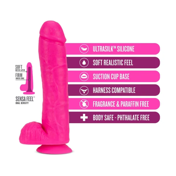 Neo Elite - 11-inch Silicone Dual-density Cock With Balls - Neon Pink