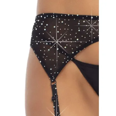 Rhinestone Garter Belt One Size Black