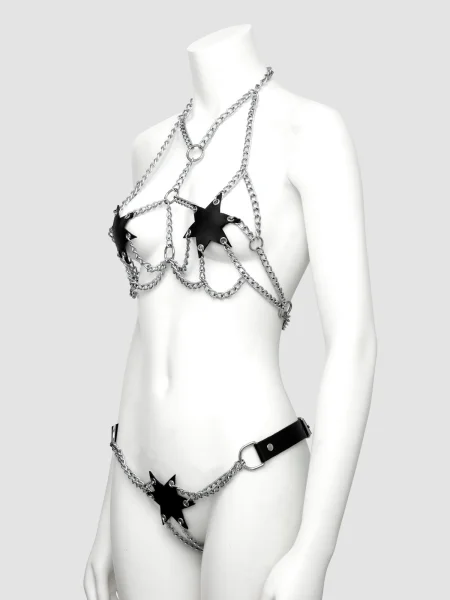 DOMINIX Deluxe Leather and Chain Star Bra Set
