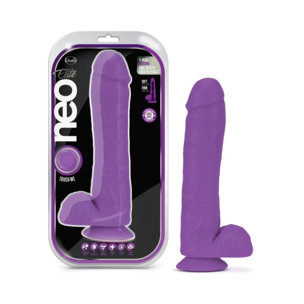 Neo Elite - 11-inch Silicone Dual-density Cock With Balls - Neon Purple