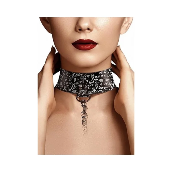 Ouch! Collar With Leash - Love Street Art Fasion - Black — image 4 of 7