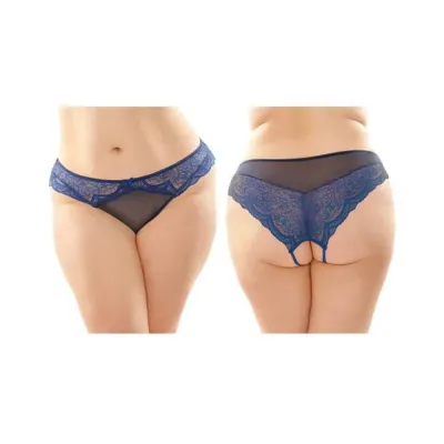 Cassia Crotchless Lace And Mesh Panty 6 pack Q s Navy